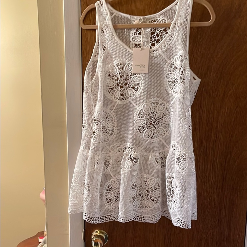 White Lace Sleeveless Top by puro lino Francesca Bettini made in Italy size M